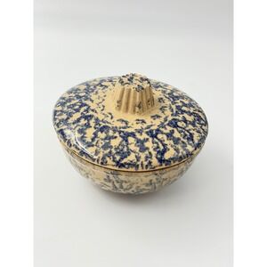 Vintage RRP Co Roseville Ohio Blue Spongeware Covered Bowl Robinson Ransbottom
